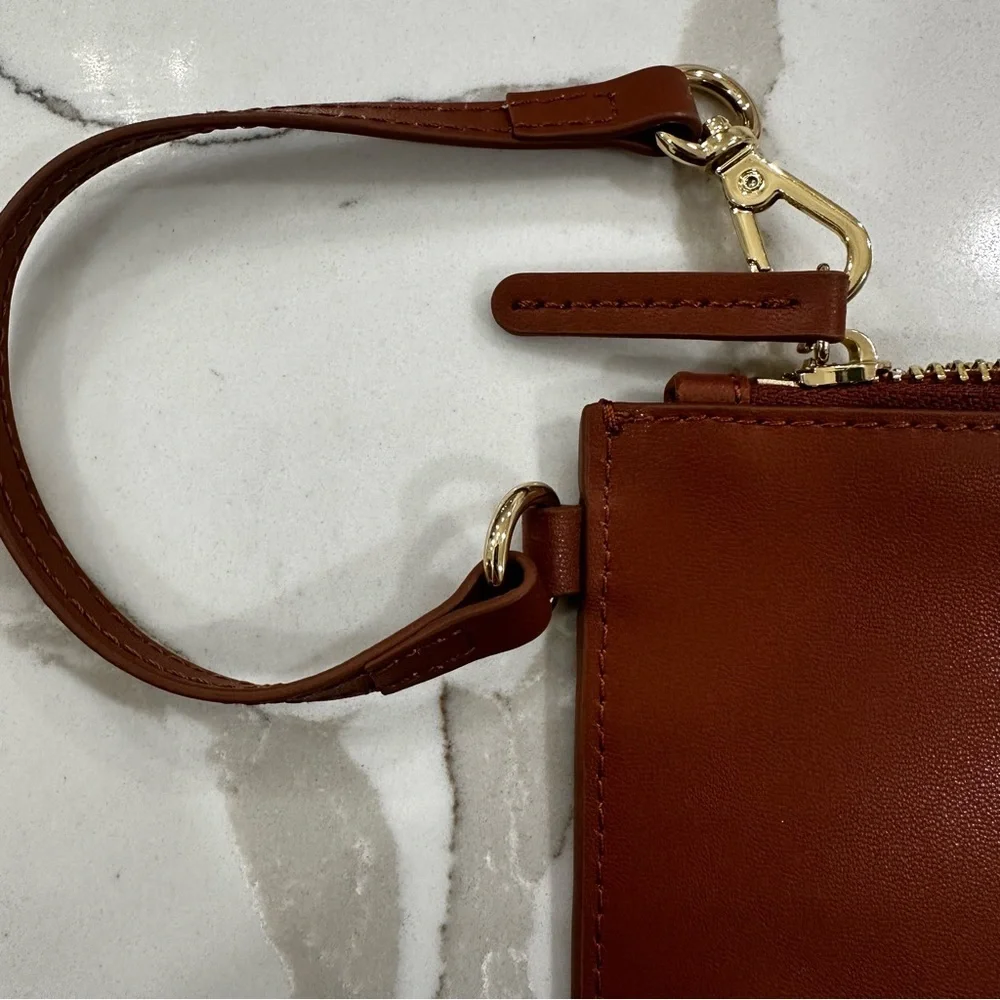 Rag & Bone Cognac Leather Slim Wristlet Pouch RB Logo - NWOT - Picture 10 of 10